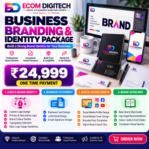 Business Branding & Identity Package by ECOM DIGITECH featuring logo design, business stationery, social media branding and brand guidelines.